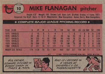 1981 Topps #10 Mike Flanagan Back
