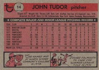 1981 Topps #14 John Tudor Back