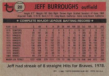 1981 Topps #20 Jeff Burroughs Back