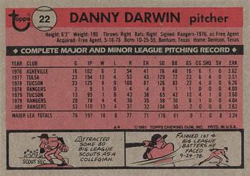 1981 Topps #22 Danny Darwin Back