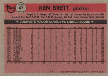 1981 Topps #47 Ken Brett Back