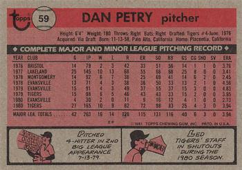1981 Topps #59 Dan Petry Back