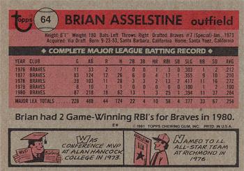 1981 Topps #64 Brian Asselstine Back
