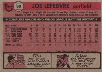 1981 Topps #88 Joe Lefebvre Back