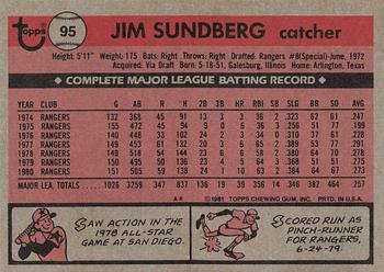 1981 Topps #95 Jim Sundberg Back