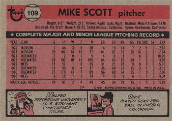 1981 Topps #109 Mike Scott Back