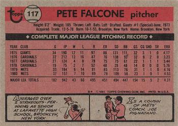 1981 Topps #117 Pete Falcone Back