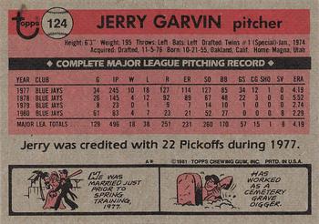 1981 Topps #124 Jerry Garvin Back