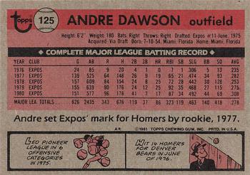1981 Topps #125 Andre Dawson Back