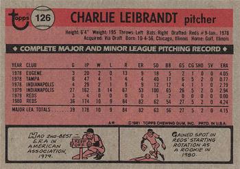 1981 Topps #126 Charlie Leibrandt Back