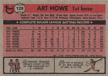 1981 Topps #129 Art Howe Back