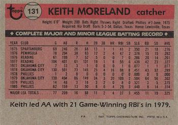 1981 Topps #131 Keith Moreland Back