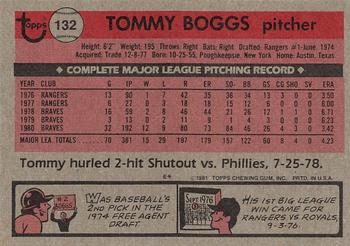 1981 Topps #132 Tommy Boggs Back