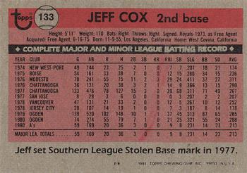 1981 Topps #133 Jeff Cox Back