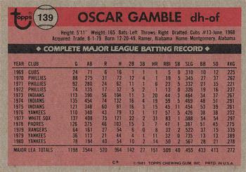 1981 Topps #139 Oscar Gamble Back