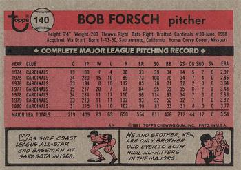 1981 Topps #140 Bob Forsch Back