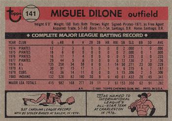 1981 Topps #141 Miguel Dilone Back
