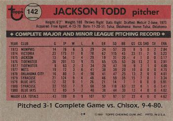 1981 Topps #142 Jackson Todd Back