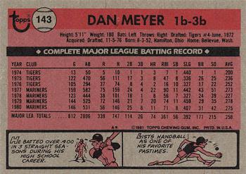 1981 Topps #143 Dan Meyer Back