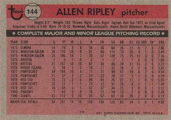 1981 Topps #144 Allen Ripley Back