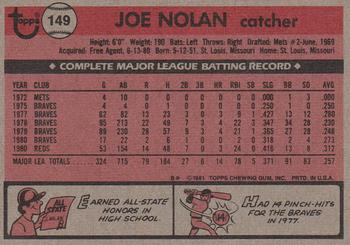 1981 Topps #149 Joe Nolan Back