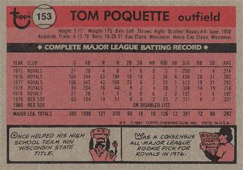 1981 Topps #153 Tom Poquette Back