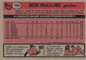 1981 Topps #156 Bob McClure Back