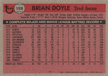 1981 Topps #159 Brian Doyle Back