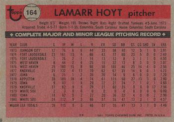 1981 Topps #164 LaMarr Hoyt Back