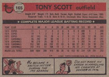 1981 Topps #165 Tony Scott Back
