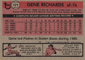 1981 Topps #171 Gene Richards Back