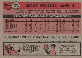 1981 Topps #172 Gary Woods Back