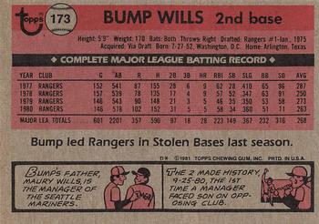 1981 Topps #173 Bump Wills Back
