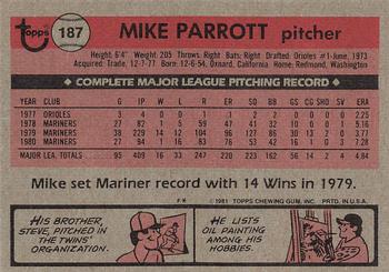 1981 Topps #187 Mike Parrott Back