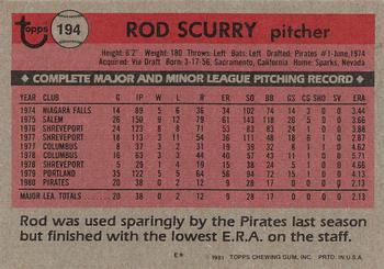 1981 Topps #194 Rod Scurry Back