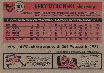 1981 Topps #198 Jerry Dybzinski Back