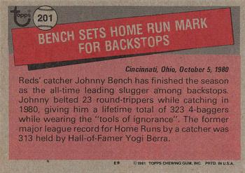 1981 Topps #201 Johnny Bench Back