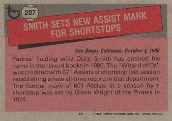 1981 Topps #207 Ozzie Smith Back