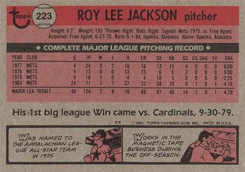 1981 Topps #223 Roy Lee Jackson Back