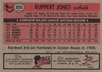 1981 Topps #225 Ruppert Jones Back