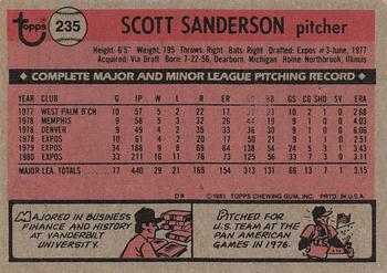 1981 Topps #235 Scott Sanderson Back