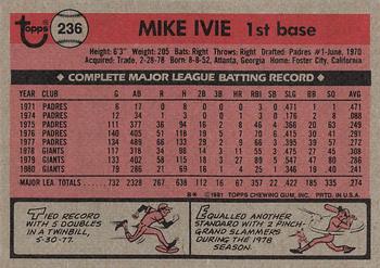 1981 Topps #236 Mike Ivie Back