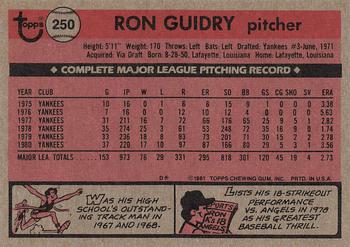 1981 Topps #250 Ron Guidry Back