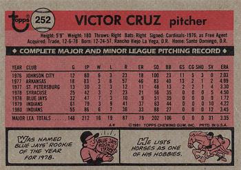 1981 Topps #252 Victor Cruz Back