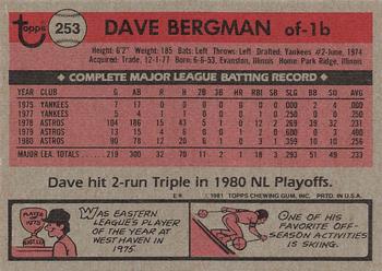 1981 Topps #253 Dave Bergman Back