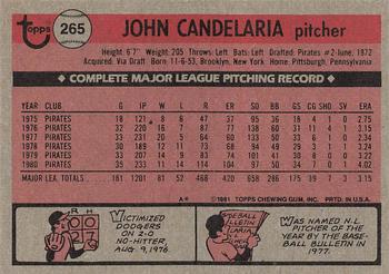 1981 Topps #265 John Candelaria Back