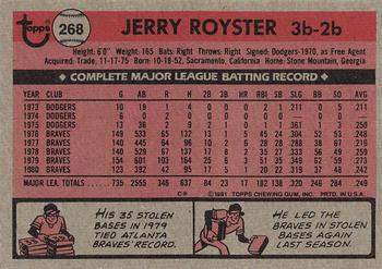 1981 Topps #268 Jerry Royster Back