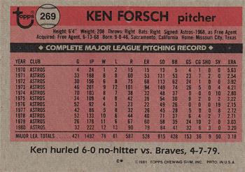 1981 Topps #269 Ken Forsch Back