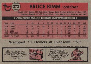 1981 Topps #272 Bruce Kimm Back