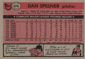 1981 Topps #276 Dan Spillner Back